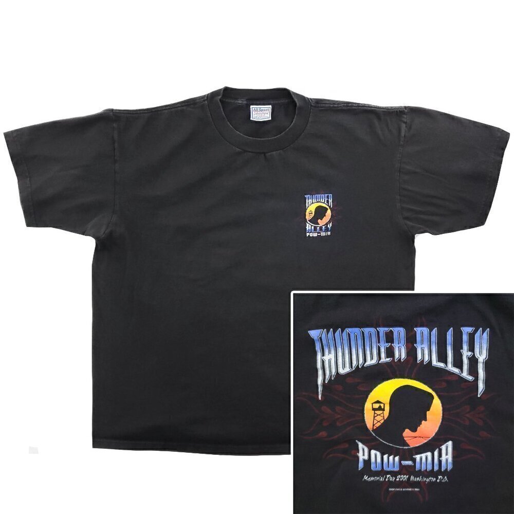 Rolling Thunder Alley VTG T-Shirt Biker Rally POW-MIA DC 2001 Fade Broken-In XL